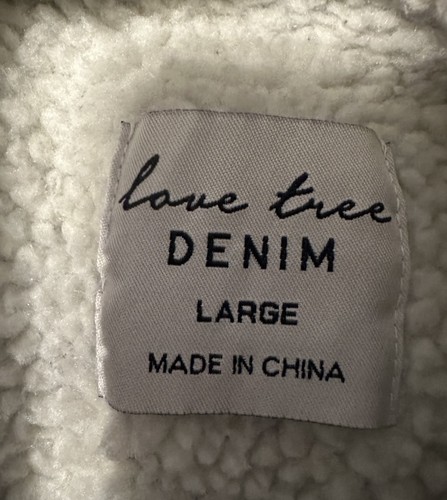 Love Tree Denim Women Size Large Crop Sherpa Lined Denim Zip Up Jacket - Picture 6 of 15