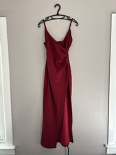 SHEIN Womens Ruched Side Asymmetrical Wrap Cami Midi Dress V-Neck Slit Small Red