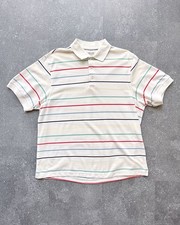 Vintage 90s Grand Slam Golf Polo Shirt Men's XL Striped Cream Multicolor Penguin