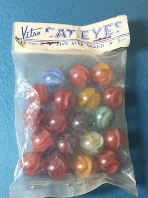 Vtg Vitro Agate Cat Eyes Marbles 19 CT Count Pack New Sealed NOS #2