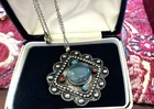 Beautiful vintage Scottish Celtic silvertone teal agate  pendant necklace