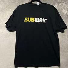 SUBWAY T Shirt Logo Size Large Black  Worker Staff Employee Restaurant Sub