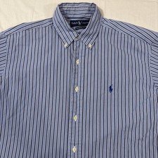 SHIRT Polo Ralph Lauren Oxford BLUE Stripes Custom Fit Men 15.5 Medium VTG