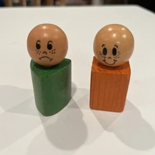 Vintage Playskool  WOOD BLOCK Little PEOPLE Men Lot of 2