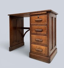 VINTAGE ANTIQUE SMALL CHILDS SOLID OAK PEDESTAL LAPTOP WRITING DESK c1910
