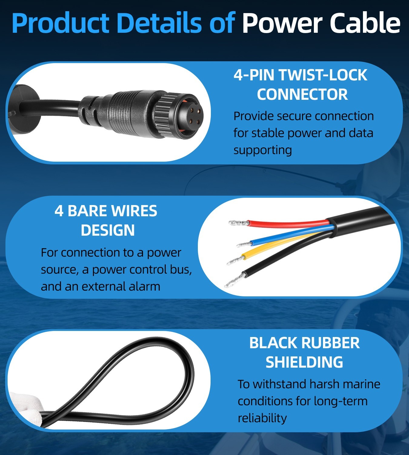 For Simrad Navico B&G 4-Pin Power Cable NSS EVO1, 2, 3, NSE LSS1 BSM GO & MORE