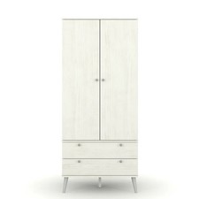 Augusta Double Wardrobe Whitewashed with 2 Drawers Spacious Storage