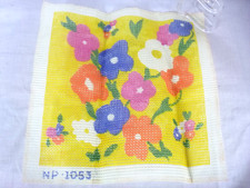 Vtg 60s 70s Flower Power MOD Daisies Needlepoint Canvas ONLY 14x14"