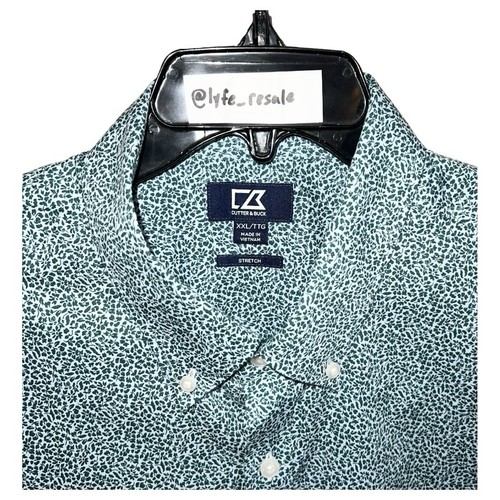 Cutter & Buck Shirt Men’s Size XXL Green Light Blue Floral Button Front - Picture 3 of 8