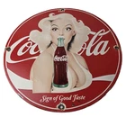 Vintage Coca-Cola Porcelain Sign - Gas Pump Plate Service Route 66 Diner Sign
