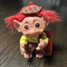 Vintage Norfin Thomas Dam Troll Doll Golfer 9" Denmark Red Hair Bag Clubs
