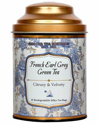 SAN CHA French Earl Grey Green Tea, 25 Pyramid Tea Bags, Vanilla & Bergamot Tea