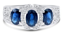 1.96CT DIAMOND  AAA SAPPHIRE 14KT WHITE GOLD 3D OVAL  ROUND ANNIVERSARY RING