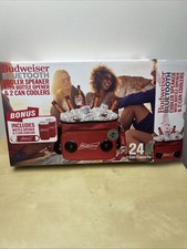 Budweiser Bluetooth Cooler Speaker W/ Bottle Opener 2 Can Coolers New Open Box