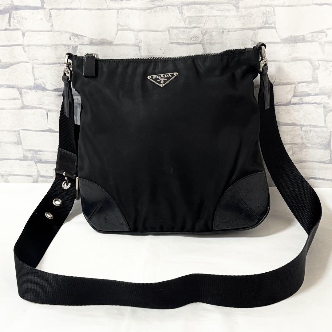 Prada Black Nylon Shoulder Bag with Triangle Logo Crossbody