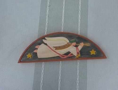 Folk Art Christmas Angel Wall Plaque Hand Painted Wood Primitive Rustic 21.5"