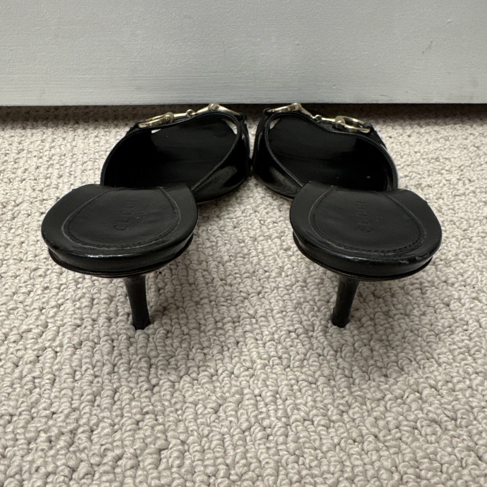 ¡BONITO! GUCCI Tacón Medio Deslizable Patente Negro Talla 7.5B ¡Puntas Nuevas! Foto 3 de 4