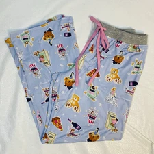 Jane and Bleecker sz S Costco Favorites Blue Pajama Pants Coffee Pizza Popcorn