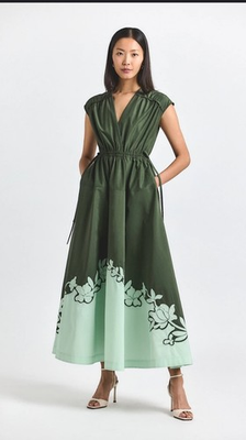 #ad #ad NWT: Nara Cotton poly Poplin Applique Dress in Fatigue Seafoam S=0 $595 Ret $165.00