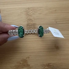 Kendra Scott Elton Macrame Silver Tone With Emerald Drusy Rhodium NWT $85