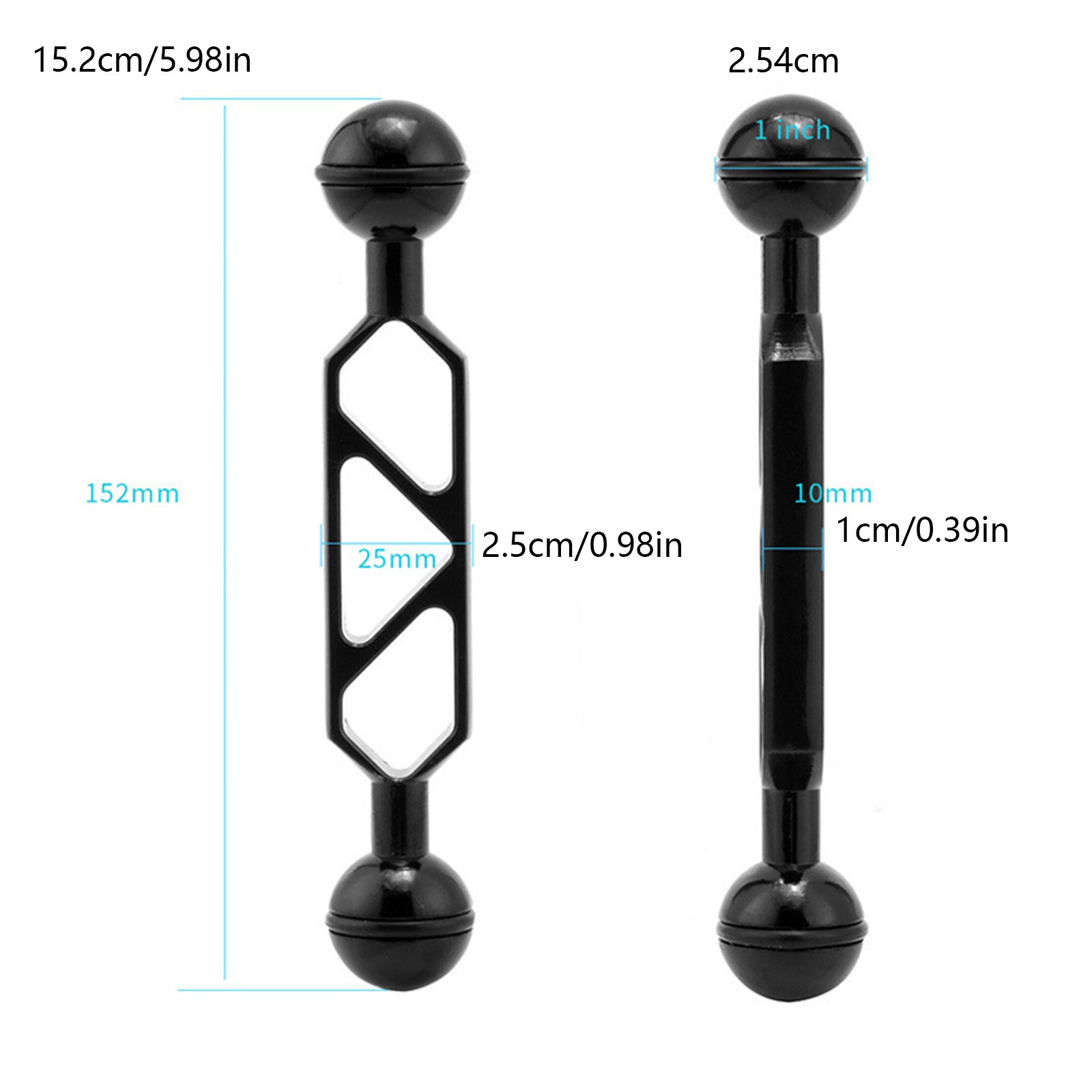 152mm Dual Ball Head 1" Joint Adapter Extension Arm For Action Video Camera