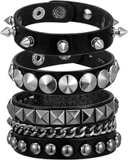 3 Pcs Punk Rock Studded Bracelets   Gothic Spike Cuff Set for Party or Costume