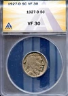 Better Date 1927-D 5C Indian Head Buffalo Nickel VF-30 ANACS # 7644873 + Bonus