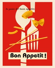 Food Pasta Spaghetti Bon Appetit Italy Vintage Poster Repro FREE S/H Ship Rolled
