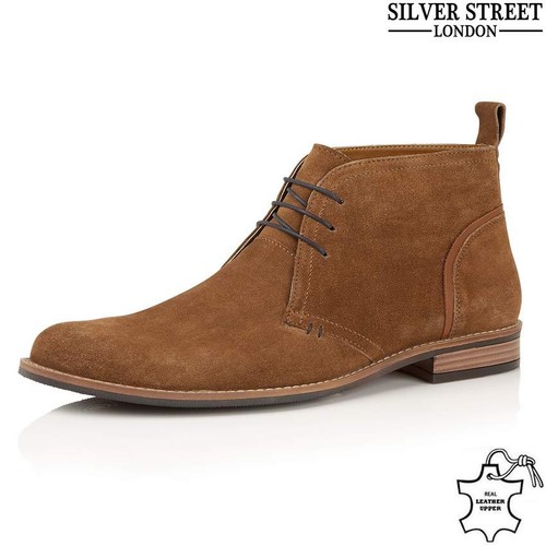 Mens Desert Boots Silver Street Suede 