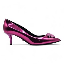 Versace Le Medusa Leather Kitten Heel Pumps  Fuchsia Pink EU 37.5 US 7 New $990