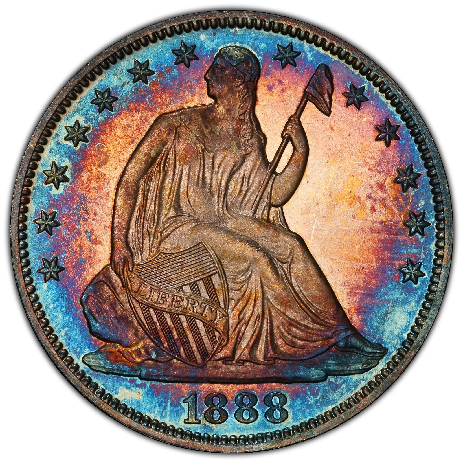 1888 50c PCGS PR-67CAM✅️CAC✅ ️POP 1/0^IN CAMEO,SEATED LIBERTY PROOF HALF DOLLAR.
