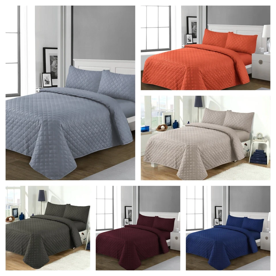 3 Piece Quilted Embossed Bedspread Throw Single Double King Size Bedding Set