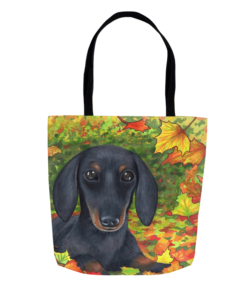 Dachshund Fall Autumn Art All-Over Print Dog Tote Bag LDumas-image