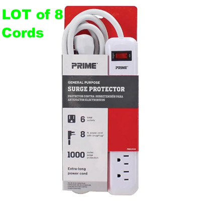 Prime 6 Outlet Surge Protector 1000 Joule w 8ft Cord Lot of 8