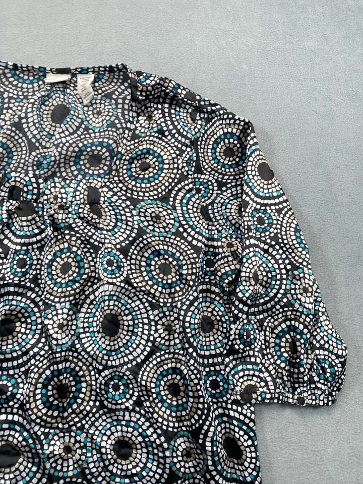 Camisa Top Mujer Covington 18W 22W Negra Estampado Geométrico Manga 3/4 Foto 4 de 4