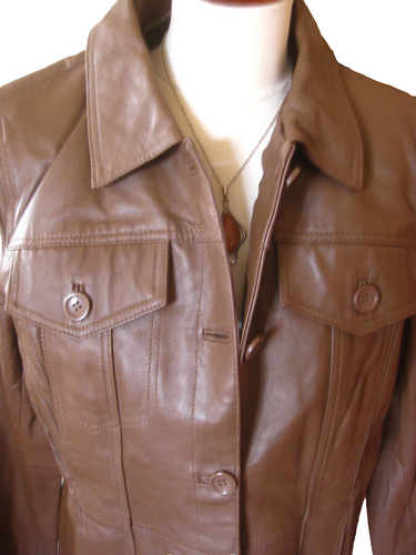 CENTIGRADE LEATHER TRUCKER JACKET 12 10 small BIKER COAT hand washable - Picture 16 of 20