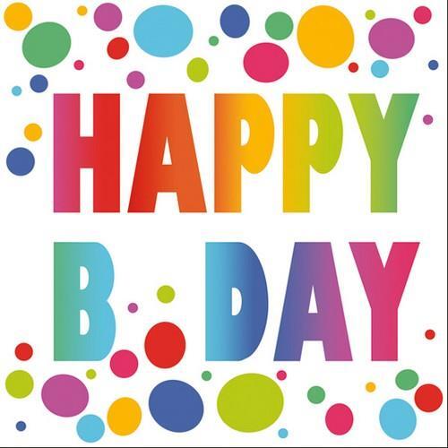 20 Servietten Happy B´Day Dots Geburtstag Bunte Punkte Schrift Weiß 33X33Cm-image