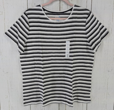 Croft Barrow Size XL The Classic Tee White Black Stripe Short Sleeve Top NWT