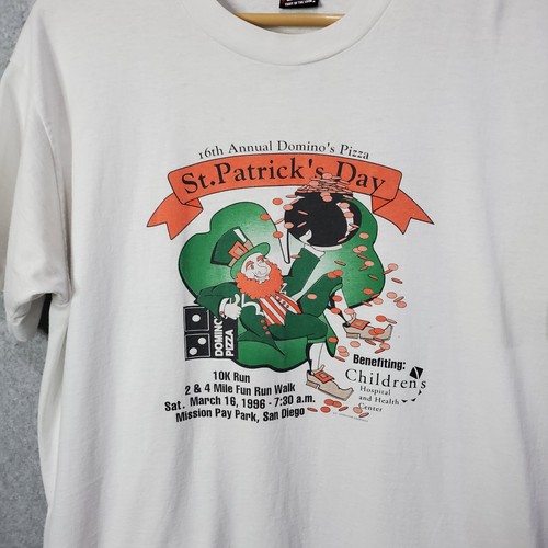 T-shirt vintage anni 90 taglia XL Dominos Pizza giorno di San Patrizio divertente corsa punto singolo - Foto 2 di 12