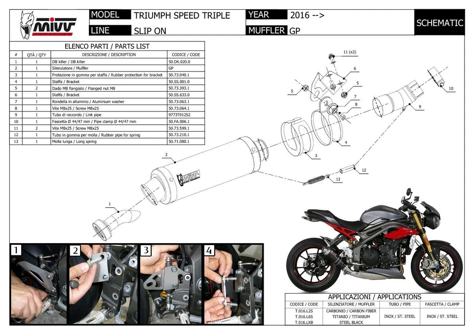 Terminale Scarico MIVV GP Carbonio Basso per Triumph Speed Triple 2016 > 2017 Foto 2 de 2