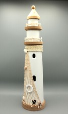 Deko Leuchtturm Holz Wei&szlig; 48 cm hoch