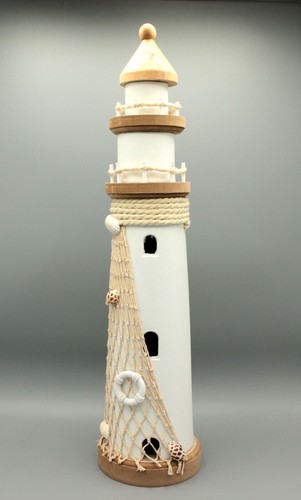 Deko Leuchtturm Holz Weiß 48 cm hoch - Bild 1 von 4