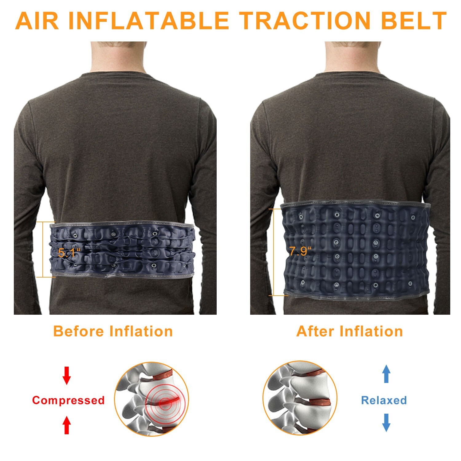 Inflatable Back Massager Belt with Heating & Vibration for Back Pain