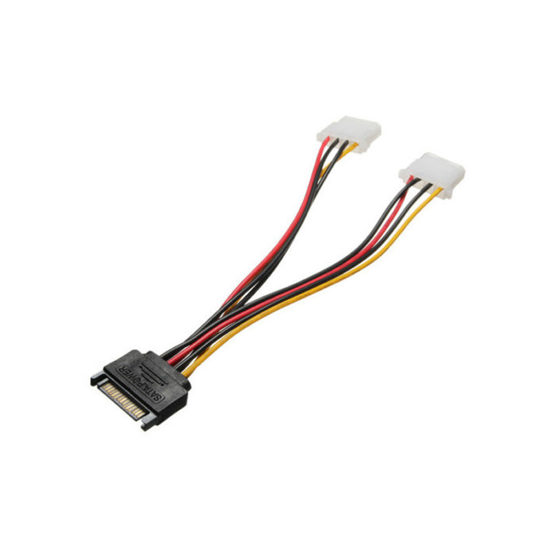 SATA To Dual 4-Pin Molex Splitter Cable - 15 Pin Power Y Connector For Hard Drives