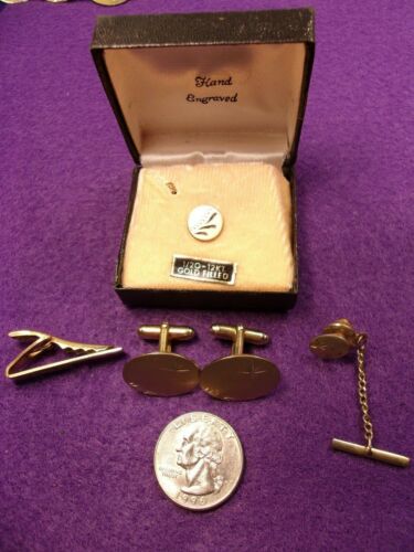 NICE 5 PIECE SET OF VTG MENS JEWELRY, GOLD FILLED 