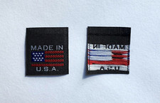 100pcs Black Woven Sewing Garment Clothing Labels - American Flag Made in USA
