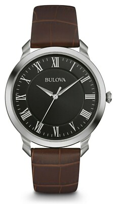 Bulova Classic Men's Quartz Black Dial Brown Croco Leather 41mm Watch 96A184