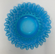 1940  s Vintage FENTON OPALESCENT BLUE HOBNAIL Bon Bon Candy Dish Crimped Edge
