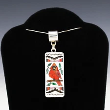 NATIVE AMERICAN ZUNI INLAY CARDINAL PENDANT BY QUINTIN QUAM