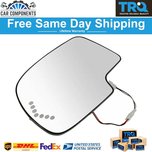 TRQ New Heated Mirror Glass Turn Signal w/o Auto Dimming LH For 2003-2007 Chevy